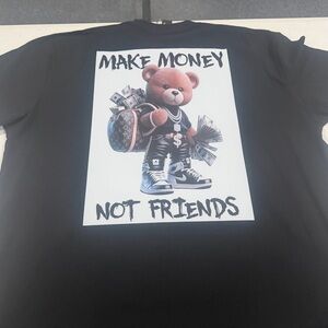 Black Graphic Tee with Bear Design